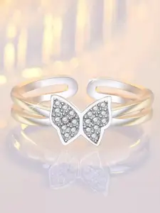 MYKI Silver-Plated CZ Studded Adjustable Finger Ring