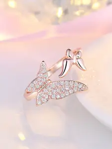 MYKI Rose Gold-Plated CZ-Studded Finger Ring