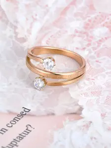 MYKI Rose Gold Plated CZ-Studded Finger Ring