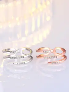 MYKI Rose Gold-Plated CZ-Studded Adjustable Finger Ring
