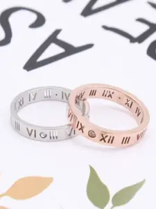 MYKI Women Set of 2 Rose Gold-Plated & Silver-Plated CZ-Studded Finger Rings