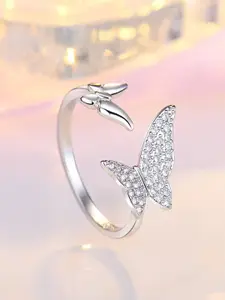 MYKI Silver-Plated Cubic Zirconia-Studded Finger Ring