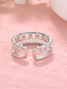 MYKI Silver-Plated CZ-Studded Stainless Steel Finger Ring