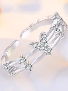 MYKI Silver-Plated CZ-Studded Adjustable Finger Ring