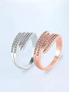 MYKI Rose Set Of 2 Gold-Plated CZ Studded Finger Rings