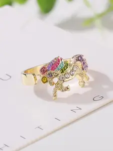 MYKI Gold-Plated Cubic Zirconia-Studded Adjustable Finger Ring