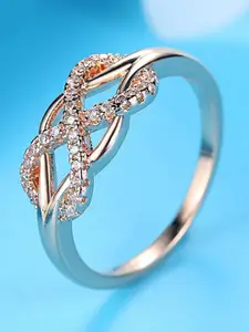 MYKI Gold-Plated CZ-Studded Twisted Knot Finger Ring