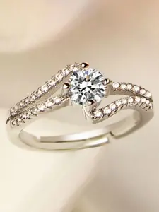 MYKI Silver-Plated Cubic ZirconiaStone-Studded Adjustable Finger Ring
