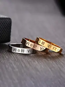 MYKI Set Of 3 Gold Plated  CZ Studded Finger Ring