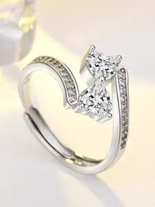 MYKI Silver-Plated Cubic Zirconia-Studded Adjustable Finger Ring