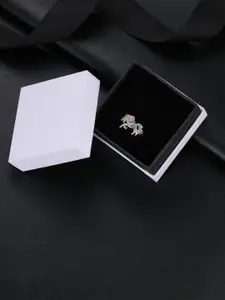 MYKI Silver-Plated CZ-Studded Adjustable Finger Ring