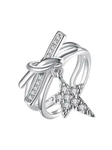 MYKI Silver-Plated CZ Studded Adjustable Finger Ring