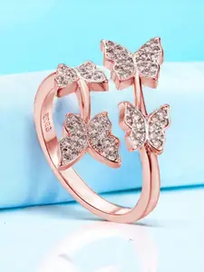 MYKI Rose Gold-Plated CZ-Studded Adjustable Finger Ring