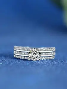 MYKI Silver-Plated Cubic Zirconia-Studded Finger Ring