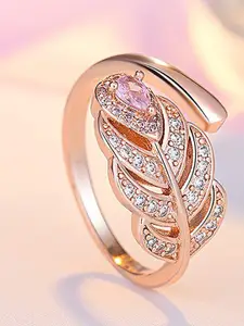 MYKI Rose Gold-Plated CZ Studded Adjustable Finger Ring