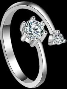 MYKI Silver-Plated CZ-Studded Adjustable Finger Ring