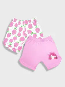 YK Girls Pack Of 2 Graphic Printed Pure Cotton Shorts