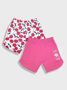 YK Girls Pack Of 2 Graphic Printed Pure Cotton Shorts