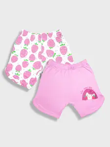 YK Girls Pack Of 2 Graphic Printed Pure Cotton Shorts