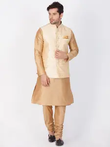 VASTRAMAY Mandarin Collar Kurta With Churidar & Nehru Jacket