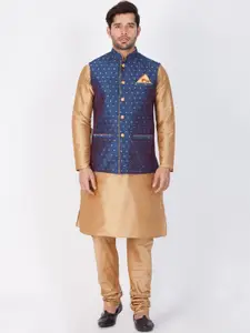 VASTRAMAY Mandarin Collar Kurta With Churidar & Nehru Jacket