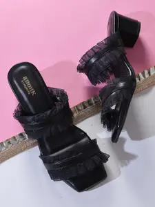 Anouk Black Embellished Strap Block Heels