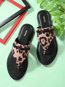 Anouk Brown And Pink Printed Open Toe Flats