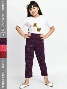 BAESD Girls Mid-Rise Pack Of 3 Cotton Printed Lounge Pants