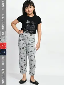BAESD Girls Pack Of 3 Conversational Printed Pure Cotton Lounge Pants