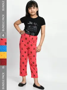 BAESD Girls Pack Of 4 Pure Cotton Printed Lounge Pants