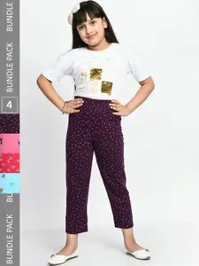 BAESD Girls Pack of 4 Printed Pure Cotton Lounge Pants