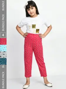 BAESD Girls Pack Of 4 Printed Cotton Lounge Pants