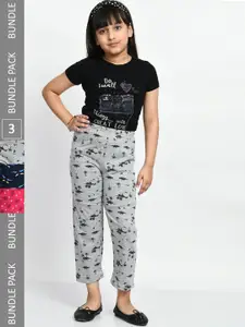 BAESD Girls Pack Of 3 Pure Cotton Printed Lounge Pants