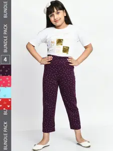 BAESD Girls Mid-Rise Pack Of 4 Printed Cotton Lounge Pants