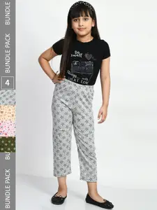 BAESD Girls Pack Of 4 Printed Cotton Lounge Pants