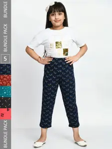 BAESD Girls Pack Of 5 Printed Cotton Lounge Pants