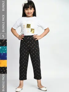 BAESD Girls Pack Of 5 Printed Pure Cotton Lounge Pants