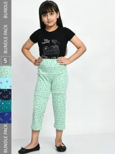 BAESD Girls Mid-Rise Pack Of 5 Printed Cotton Lounge Pants