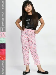 BAESD Girls Pack Of 5 Printed Cotton Lounge Pants