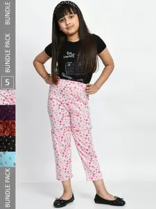 BAESD Girls Pack Of 5 Printed Pure Cotton Lounge Pants
