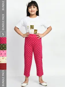 BAESD Girls Pack  Of 5 Printed Pure Cotton Lounge Pants