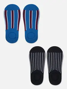 TOFFCRAFT Men Pack Of 2 Striped Shoe Liner Cotton Socks