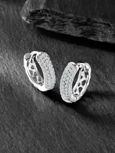 Silvora by Peora Rhodium-Plated Sterling Silver Cubic Zirconia-Studded Hoop Earrings