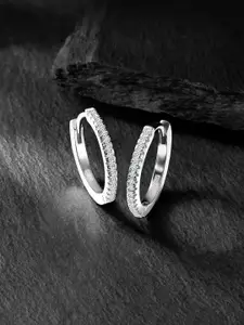 Silvora by Peora Rhodium-Plated Sterling Silver Contemporary Hoop Earrings