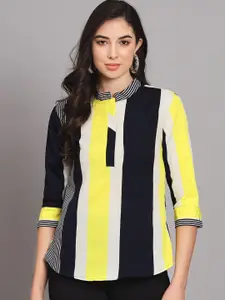 VAARARO Striped Mandarin Collar Shirt Style Top