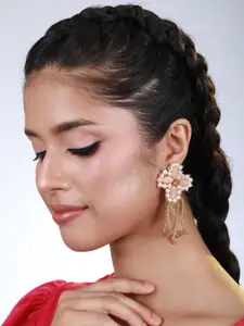 Sangria Peach & Gold Beaded Floral Drop Earrings