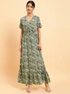 MINT STREET V-Neck Floral Print Crepe Maxi Dress