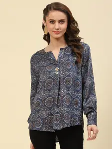 Monte Carlo Ethnic Printed V-Neck Long Sleeves Top