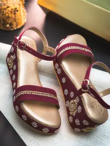 NR By Nidhi Rathi Embellished Suede Wedge Heels