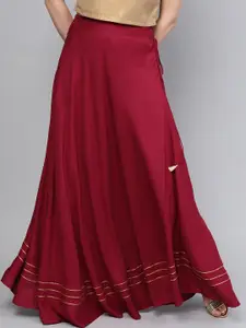 RARE Maroon & Gold-Toned Flared Maxi Skirt